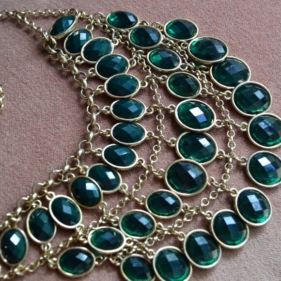 Classic Green Gemstone Bib Statement Necklace - Picture 6 of 8